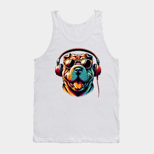 Grinning Chinese Shar-Pei as a Stylish Smiling DJ Tank Top